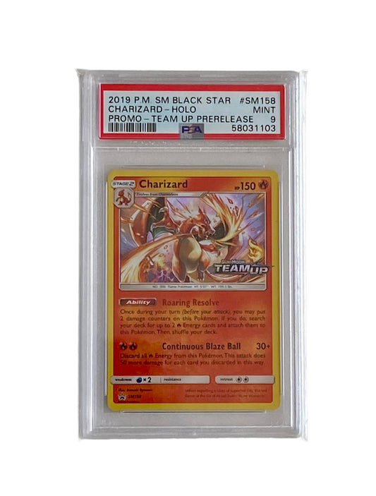 PSA 9 Charizard Holo Team Up Pre-release